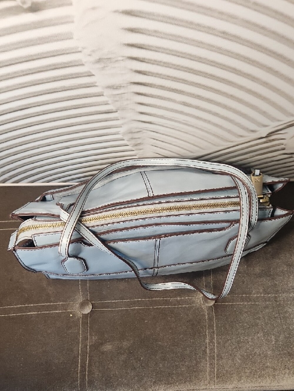 Hobo Friar Light Blue Leather Tote Handbag - Picture 7 of 16